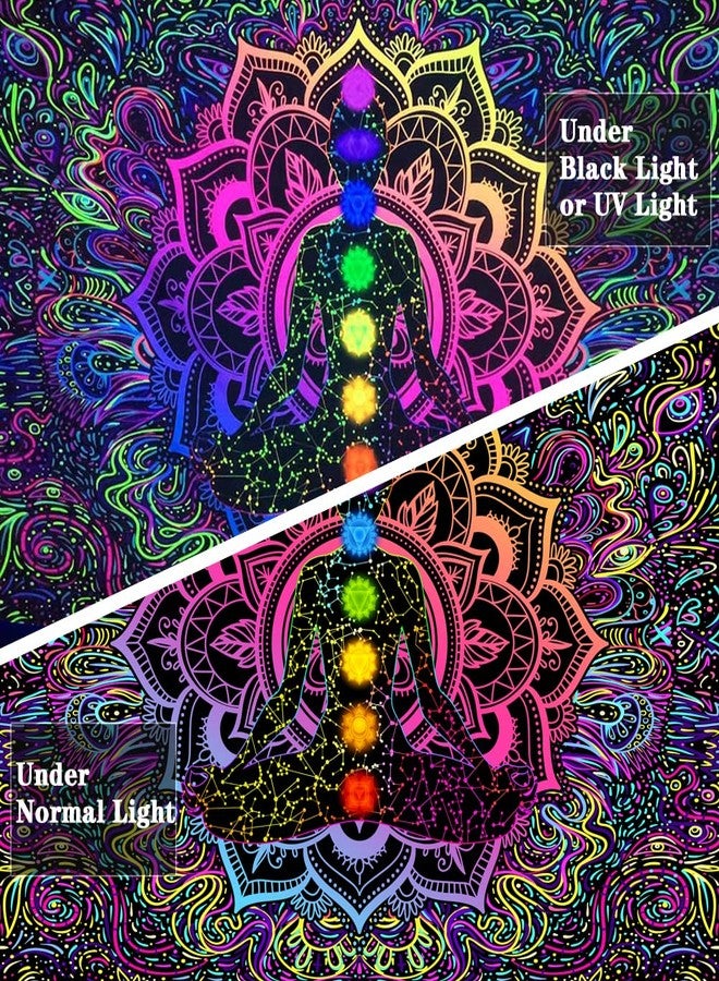 Uokiuki Blacklight Seven Chakra Mandala Spiritual Wall Art - UV Reactive Boho Yoga Meditation Black Light Tapestry - 60 X 40 Inch - For Yoga Room, Boho Bedroom, Living Room, Dorm - Image 3
